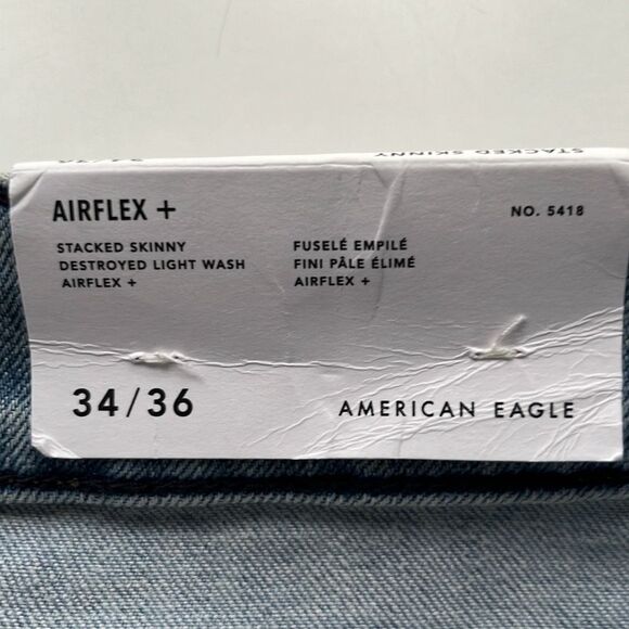 NWT American Eagle Airflex + Stacked Skinny Destroyed Light Wash Jeans 34/39.5 - Picture 2 of 10